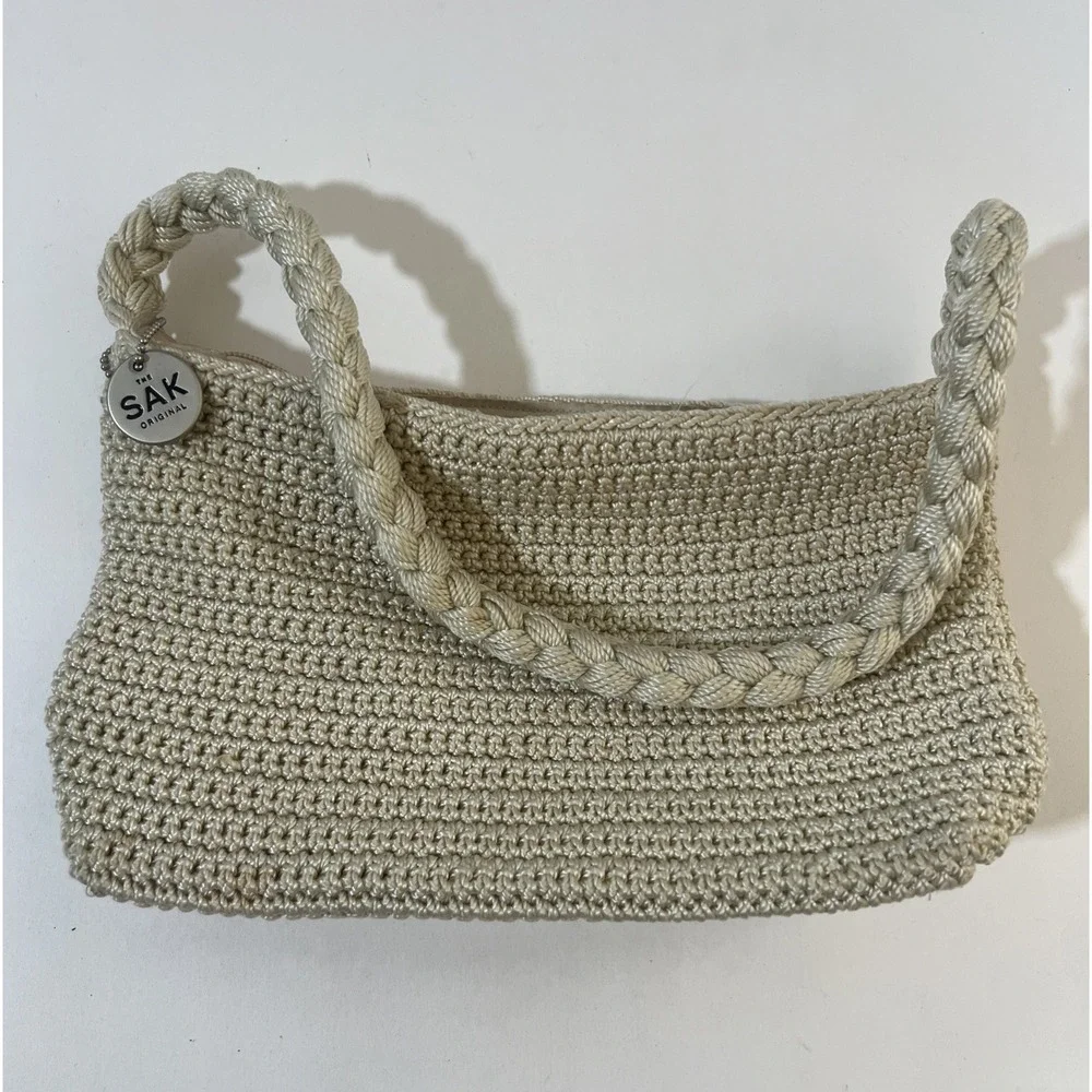 The Sak Original Women's Crochet Hand Bag Cream White with Silver Tag